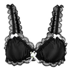 PRICES MAY VARY. Comfortable to wear - Made from a delicate satin fabric with elasticated shoulder straps, this sexy bralette will feel super smooth against your skin and is very comfortable to wear. Dainty Details - Nestled in the cleavage is a trio of gorgeous satin roses and string of faux pearls. Complimenting this, is a cute bow on each shoulder strap. Ruffled Trim - The underbust and elasticated straps are finished with a beautiful frilly lace. Versatile Underwear - This gorgeous underwear Coquette Lace Trim Bra For Parties, Party Bra With Delicate Straps And Underwire, Underwire Satin Bra For Party, Satin Underwire Bra For Party, Party Satin Bra With Underwire, Party Underwire Satin Bra, Elegant Satin Underwire Bra, Feminine Party Bra With Delicate Straps, Party Low-cut Bra With Adjustable Straps