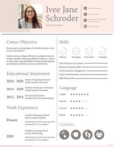 a professional resume template with an image of a woman in glasses and a pink background