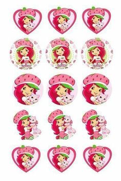 strawberry shortcake stickers are arranged in the shape of hearts