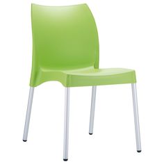 a lime green plastic chair with white legs