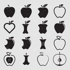 an apple icon set in black and white