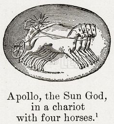 an image of the sun god in a chariot with four horses, from a book