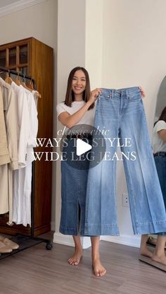 Jasmine Ricks on Instagram: "Ways to style: wide leg jeans [perfect for transitional/fall outfits] • These were a favorite from last year & on sale for the first time ever + fully stocked 🙌🏼 You can comment SHOP below to receive a DM with all outfit details ⬇ https://liketk.it/4NEzn

Office outfits / wide leg jeans / classic style / chic style
 #ltkworkwear #ltksalealert #ltkstyletip" Wide Leg Light Jeans Outfit, Extra Wide Leg Jeans Outfit, Wide Leg Jeans Work Outfit, Light Wide Leg Jeans Outfit, Wide Leg Ankle Jeans Outfit, Wide Leg Outfit Jeans, Jeans Wide Leg Outfits, Wide Legged Jeans Outfit, Outfits Wide Leg Jeans