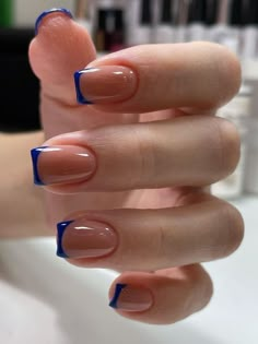 short acrylic blue french tip nails Casual Nails, Blush Nails, Fire Nails, Classy Nails, Pretty Acrylic Nails, Short Acrylic Nails