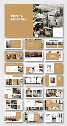 the interior decor firm presentation is shown in brown and white colors, with an array of images