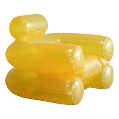 three yellow inflatable tubes stacked on top of each other