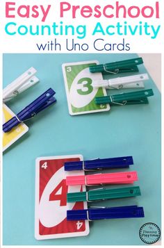 an easy and fun way to practice counting with uno cards for preschool, pre - k