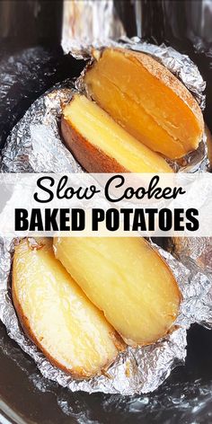 slow cooker baked potatoes with text overlay