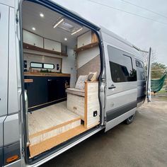 the interior of an rv with its door open