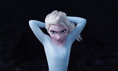 the frozen queen is posing with her arms behind her head