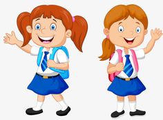 two girls in school uniforms with backpacks