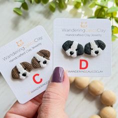 Dog Earrings, Dog Shaped stud Earrings For Women Dog Birthday Presents, Clay Dog, Baked Clay, Dog Ring, Studio Inspiration, Black And White Dog, Dog Earrings, Dog Lady, Dog Pendant