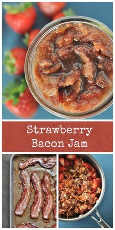 strawberry bacon jam with strawberries in the background