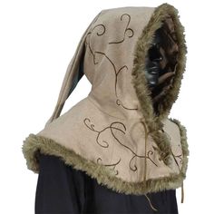 Embroidered Hood with Fur Viking Clothing, Swords Medieval, Medieval Dress