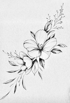 a black and white drawing of flowers