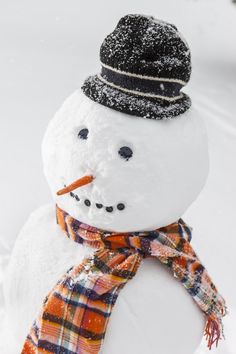 a snowman wearing a hat and scarf