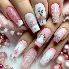 #nailinspo #christmasaestetic  #christmaseve #christmasnails #pinknails #christmasmusthave #christmasaestetic  #nails #pinkchristmas #gelnails #acrylicnails #nailart  #manicure #mostwonderfultimeoftheyear  #tistheseason #nailartist #nailcare #nailideas #candycane #gingerbread #selfcare #nail #spaday #nailideas #glitternails #holidaynails #longnails #shortnails #nailaddict #coffinnails #squarenails #winternails #decembernails #nailswag #ombrenails #snowflake Trendy Christmas Nails, Gingerbread Nails, Winter Nail Art Designs, Kutek Disney, Festive Nail Art, Holiday Nail Designs, Cute Styles, Cute Christmas Nails, Christmas Gel Nails