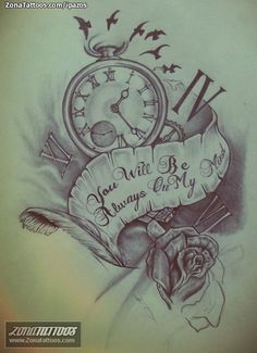 a drawing of a pocket watch and roses with the words will you be my always by me?