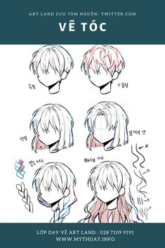 how to draw an anime character's head with different angles and hair lengths