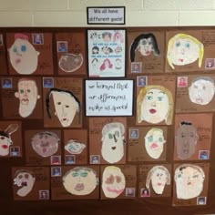 a bulletin board with many different faces on it