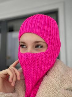 "A wool balaclava for women is a trend for 2022.It is a comfortable accessory that protects your face from the wind in cold weather. Ideal for outdoor activities. AVAILABLE to ship. - Color number on the picture A3088  Size 54-56 cm ( 21,25-22,04\") ▬ SIZE AND FIT. - 52-54cm. (20,47\" - 21,25\") - 54-56cm. (21,25\" - 22,04\") - 56-58 cm. (22,04\" - 22,83\") - Custom sizes on request Can be ordered in any of the colors shown in the color chart. The different colors are in the attached file. On order within 7-12 days. ▬ Material: merino wool. ▬ CARE ▬ Hand wash or delicate wash only at 30o with shampoo, dry flat. All items are pre-washed. ▬ DELIVERY Gift wrap Shipment of the finished product within 1-3 business days. Express shipping available. - US: 7-21 business days. - Europe: 7-14 busine Pink Full Face Balaclava For Winter, Winter Balaclava Mask, Solid Winter Balaclava Mask, Solid Color Balaclava For Winter, Warm Balaclava For Winter, Knitted Balaclava For Outdoor Use, Warm Balaclava Mask For Winter, Winter Hooded Balaclava, Hooded Winter Balaclava