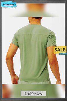 Men's Workout Shirt Running Shirt Short Sleeve Top Athletic Athleisure Spandex Breathable Soft Quick Dry Running Jogging Training Sportswear Activewear Solid Colored Black White Blue Breathable Stretch Casual T-shirt, Solid Short Sleeve Sports Top, High Stretch Athleisure T-shirt For Sports, Green Athleisure T-shirt For Workout, Short Sleeve Dri-fit Sportswear, Casual Dri-fit Short Sleeve Activewear, Casual Dri-fit Activewear For Workout, Breathable Green T-shirt For Sports Season, Green Breathable T-shirt For Sports Season