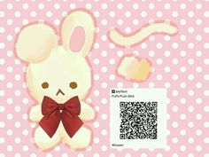 an animal with a bow on it's neck sitting next to a qr code