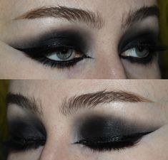 All Black Makeup Looks, Black Makeup Eye, Goth Eye Shadow, All Black Makeup, Heavy Eyeliner, Black Bride Wedding, Black Makeup Looks