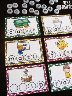 four matching cards with words and pictures for the letter o in each one's name