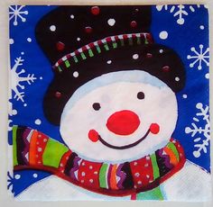 a painting of a snowman wearing a hat and scarf