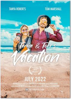 a movie poster with two people on the beach