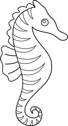 a black and white drawing of a seahorse with its tail curled in the wind