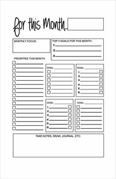 a printable goal sheet with the words do this month written in black and white