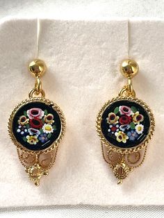 This item for sale is a beautiful pair of brand new, yet vintage, Italian, 925 sterling silver with a gold wash over that, glass mosaic tile PIERCED earrings in perfect condition. They measure just over 1 inch from top of ball to bottom earring and are just under 1/2 inch across or about 12mm. SO pretty!    Pease enjoy 1 pound free insured shipping Please check out "see sellers other items'' we probably have what you are looking for Antique Enamel Earrings For Gift, Antique Enamel Earrings As Gift, Italian Minimalism, Mosaic Jewelry, Tatting Lace, Filigree Earrings, Gold Wash, Glass Mosaic Tiles, Jewel Box