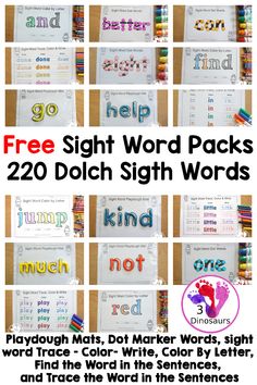 the free sight word pack includes 20 different words