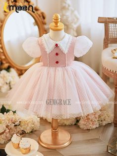 10% off now|Free shipping world-wide. Baby Collar Vintage Style Polka Dot Tulle Girls Party Dress with Sleeves at GemGrace. Click to learn our pro custom-made service for wedding dress, formal dress. View #PinkFlowerGirlDresses for more ideas.