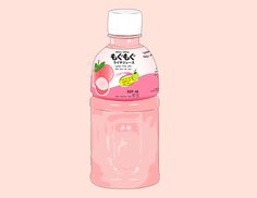 a pink bottle with strawberries on the top is shown against a light pink background