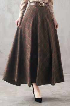 Vintage Inspired Long Plaid Wool Skirt 310201 – XiaoLizi Wool Skirt Outfit, Wool Maxi Skirt, Long Wool Skirt, Wool Plaid Skirt, Maxi Skirt Vintage, Plaid Wool Skirt, Skirt A Line, Academia Outfits, Long Skirt Outfits