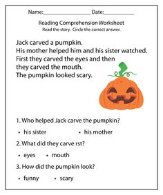 a worksheet for reading pumpkins with the words jack and his pumpkin on it