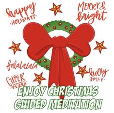 an image of merry and bright enjoy christmas guided meditation poster with words around the wreath