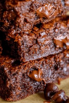 chocolate brownies stacked on top of each other