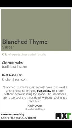 an info sheet with the words, blanched thyme