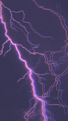 lightning strikes in the night sky with purple and blue colors