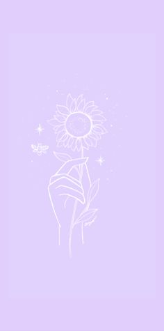 a drawing of a sunflower on a light purple background with stars and a butterfly in the sky