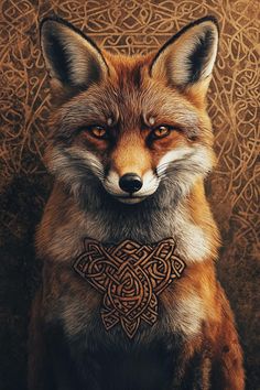 a painting of a fox with a celtic knot around its neck