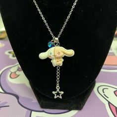 Sanrio Cinnamoroll Cute & Creepy Handcrafted Stainless Steel Necklace- With Dangling Star And Sparkling Blue Bead Cinnamoroll Accessories, Random Widgets, Angel Hello Kitty, Gold Filigree Necklace, Orange Statement Necklace, Cute Creepy, Pink Heart Necklace, Gold Pendent, Bday Gifts