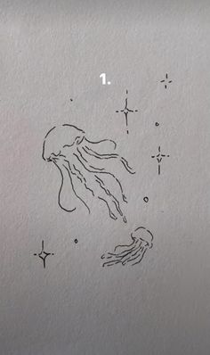 an ink drawing of a jellyfish and stars