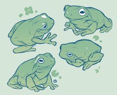 three green frogs sitting next to each other