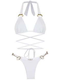 bright white Bikini top: triangle cup ring hardware detailing halterneck tie fastening rear tie fastening Bikini bottoms: ring hardware detailing low-rise little coverage mid-weight stretch fabric Be mindful to try on swimwear over your own garments. This piece features tie straps for adjustable breast accommodation. Doctor Outfit, Perfect Bra, Swimsuit Set, Elegant Fashion, Beach Outfit