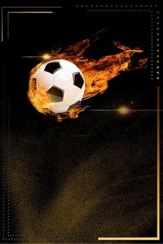 a soccer ball on fire flying through the air